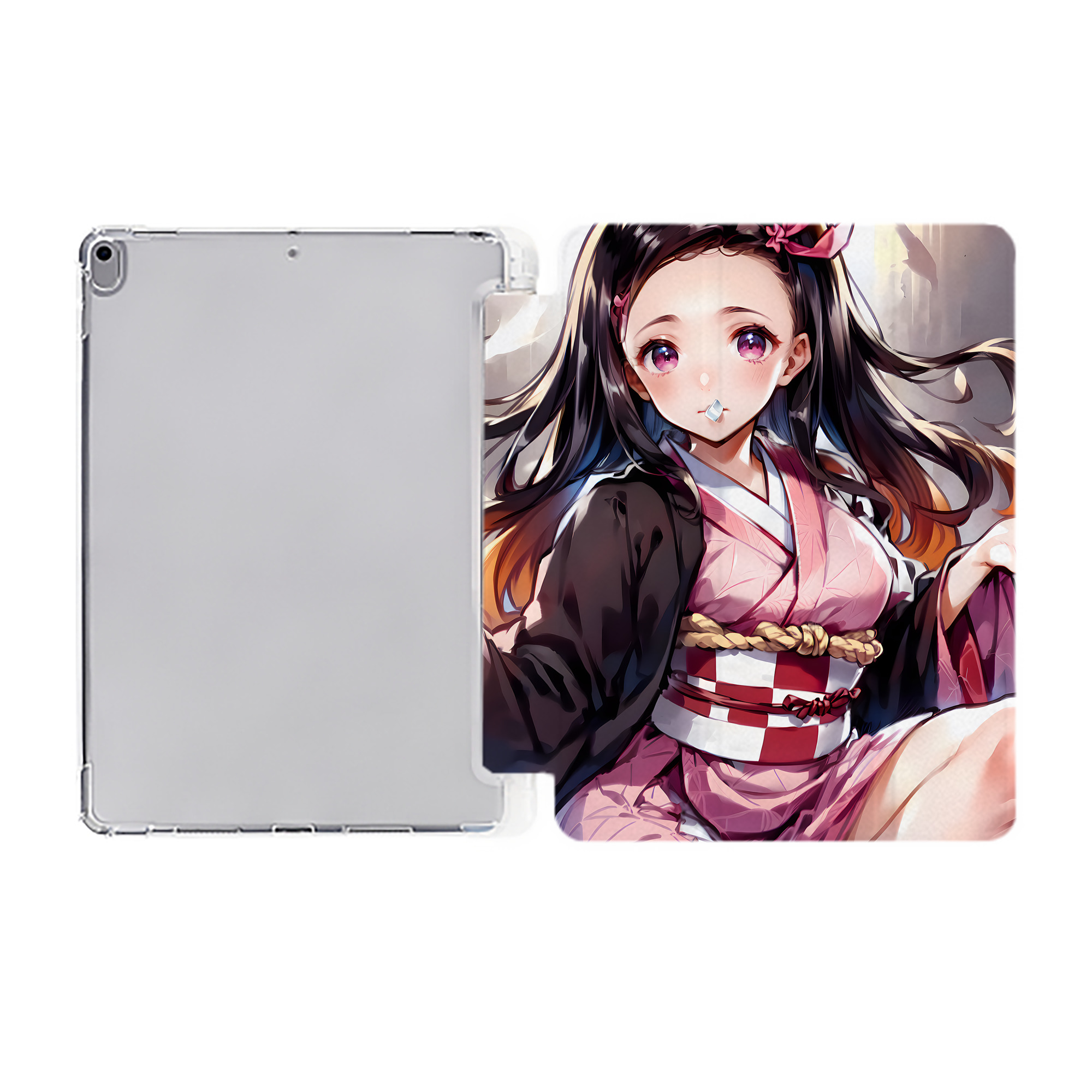 （画像用） 鬼滅の刃（きめつのやいば）竈門 禰󠄀豆子／かまど ねずこ Kamado Nezuko IPad ケース ペン収納付き 三つ折りスタンド PUレザー×シリコン 対応機種9.5/10.5/10.9インチ